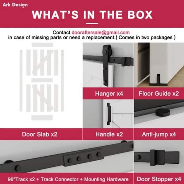 96 in. x 84 in.（Two 48 in. Slabs）White Primed K-Shape MDF Double Sliding Barn Door with Hardware Kit