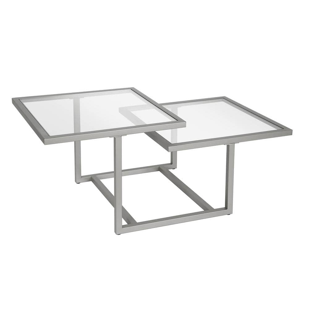 Amalie 43" Satin Nickel Geometric Glass Coffee Table