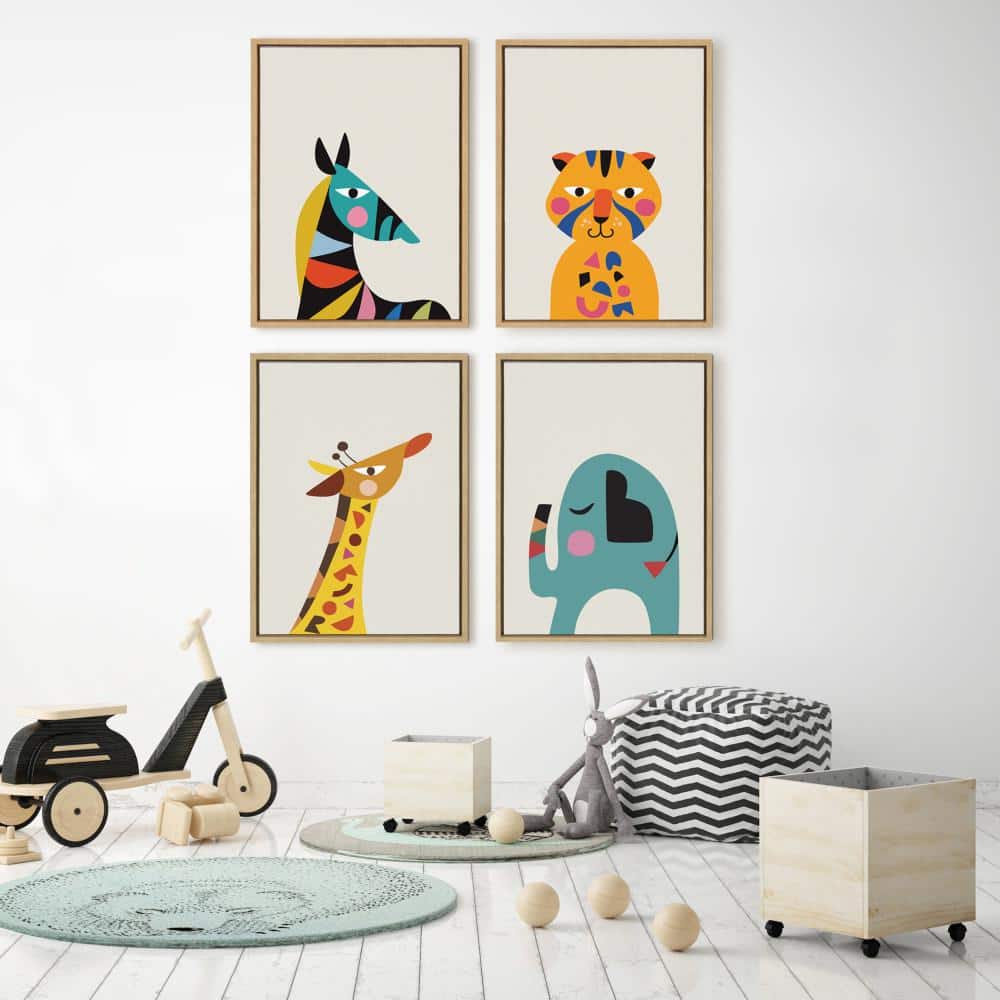 Colorful Mid Century Modern Baby Elephant Canvas Wall Art