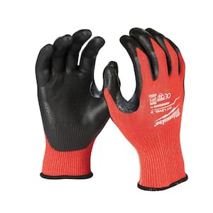 Large Red Nitrile Level 3 Cut Resistant Dipped Work Gloves