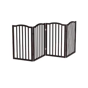 4-Panel Wooden Freestanding Folding Pet Gate with Scalloped Top in Brown