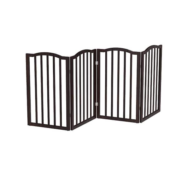Petmaker 4-Panel Wooden Freestanding Folding Pet Gate with Scalloped Top in Brown