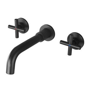 Double-Handle Wall Mounted Faucet with Hot/Cold Indicators Included Valve Supply Lines in Matte Black