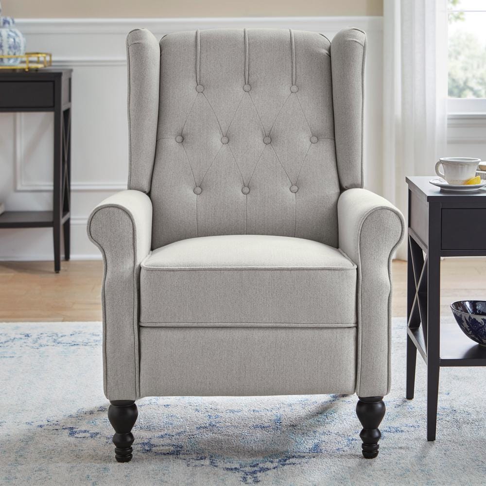 StyleWell Waybrook Stone Gray Upholstered Tufted Wingback Pushback Recliner RCL84SCP5SPB The
