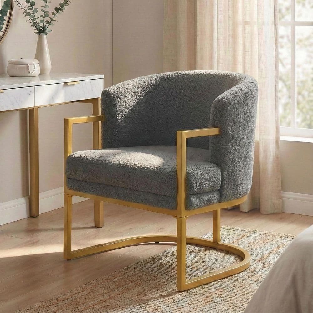 Grey Polyester Arm Chair with Gold Metal Frame for Living Room, Bedroom or Office price history on PriceWatchPro