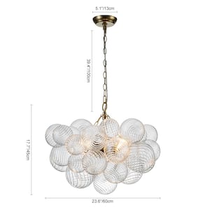 Neuvy 24 in. W 3-Light Brass Bubble, Crystal Cluster, Globe Chandelier with Swirled Glass Shades for Dining Room