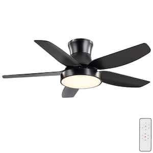 46 in. Integrated LED Indoor Black Lighting Ceiling Fan Flush Mount with 5 Black Blades