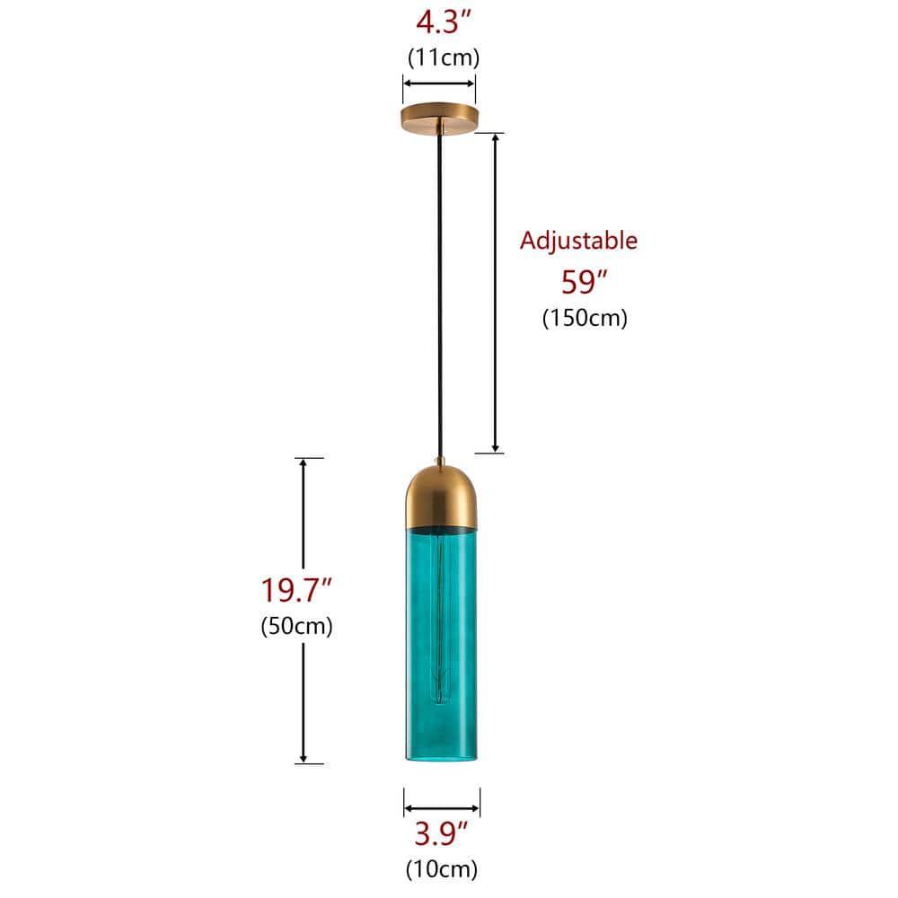 Modern Green Glass Cylinder Pendant Light with Gold Finish