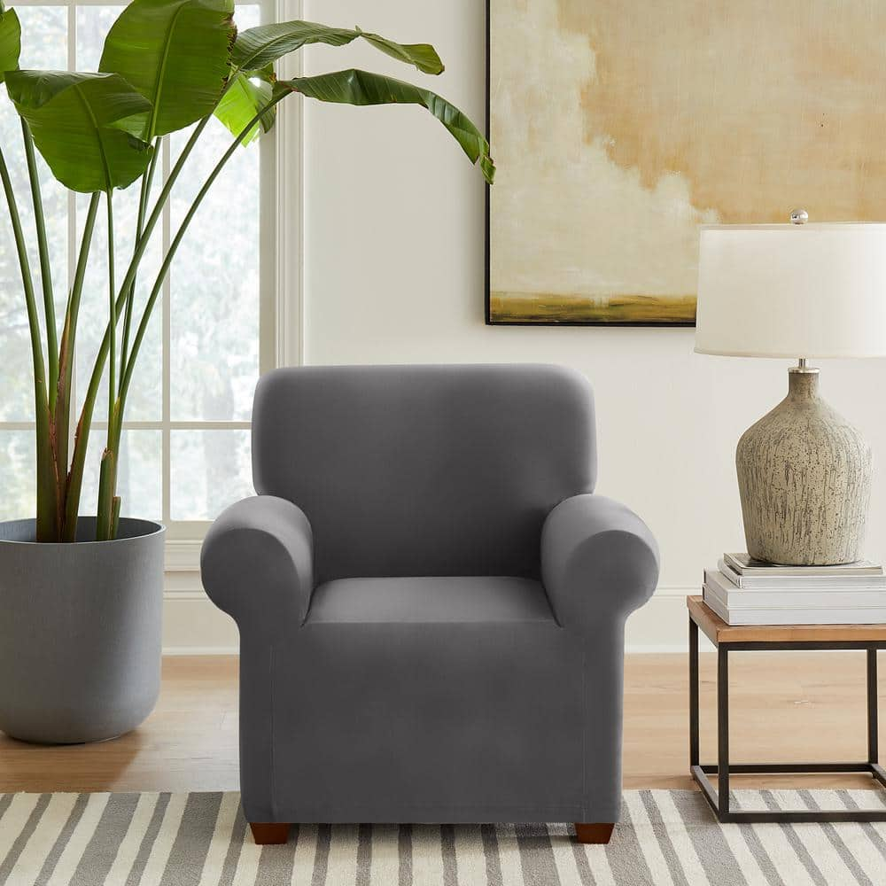 Sure-Fit Hampstead Stretch Velvet Charcoal Polyester Chair Slipcover