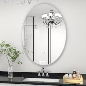 22 in. W x 30 in. H Medium Oval Iron Framed Wall Mounted Bathroom Vanity Mirror Wall Mirrors in Silver