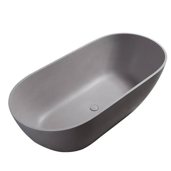 59.06 in. x 29.53 in. Solid Surface Soaking Freestanding Bathtub with Overflow and Pop-up Drain in Gray