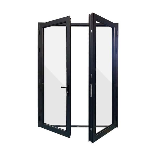 72 in. x 80 in. Mat Black Right Swing/Outswing Aluminum French Patio Door with Aluminum Frame and Lockset