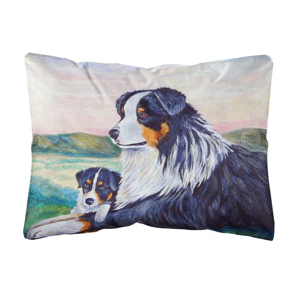 Caroline's Treasures 12 in. x 16 in. Multi-Color Lumbar Outdoor Throw Pillow Australian Shepherd Decorative Canvas Fabric Pillow
