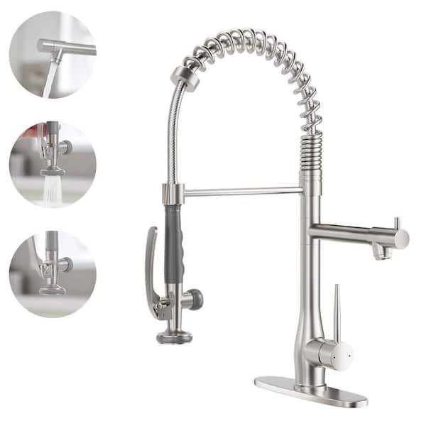 Brushed Nickel 22 in. H Pull Down Sprayer Kitchen Faucet with Pot Filler and 360° Swivel