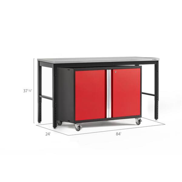 Red Adjustable Work Table Storage Drawer Garage Metal Work Bench Casters Rolling 