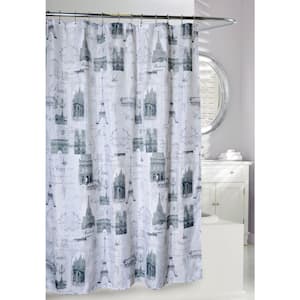 71 x 71 in. WHT/BLK/GRY Eiffel Polyester Shower Curtain