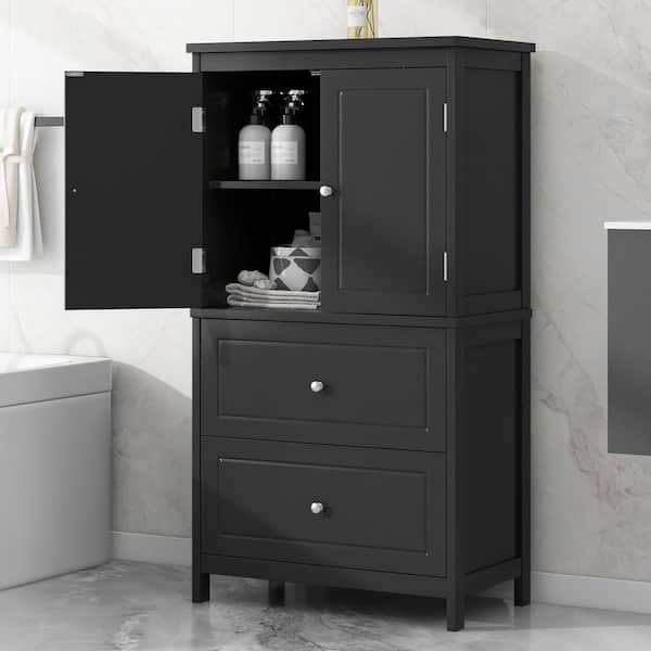 Unbranded 23.6 in. W x 11.8 in. D x 43.3 in. H Black MDF Freestanding Linen Cabinet with Adjustable Shelf and Drawers