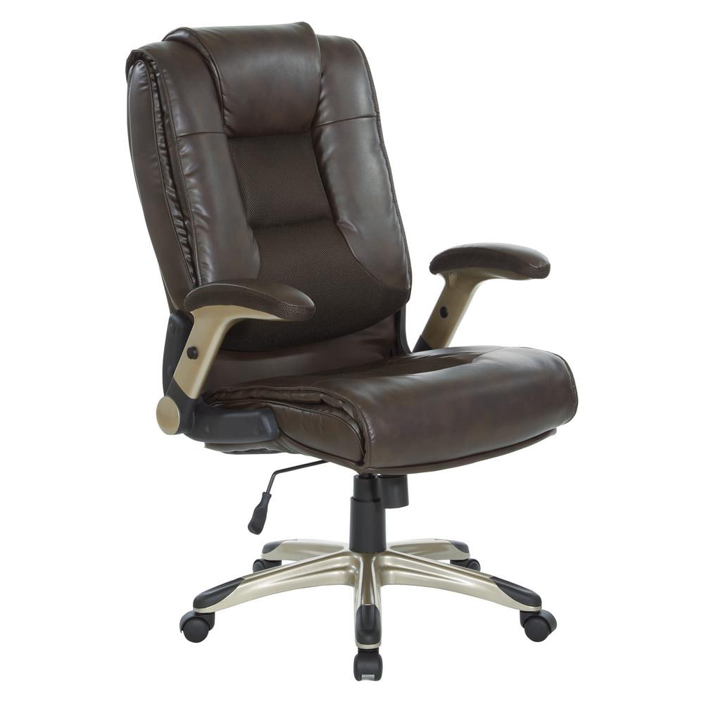 Espresso Executive Leather Office Chair with Adjustable Arms