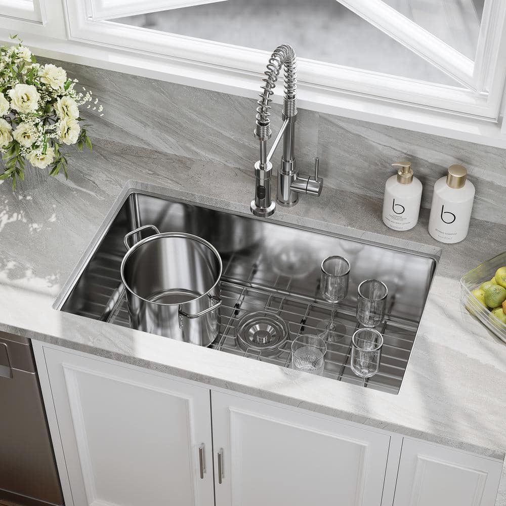 Elaina 32" Single Bowl Stainless Steel Kitchen Sink with Grid and Strainer