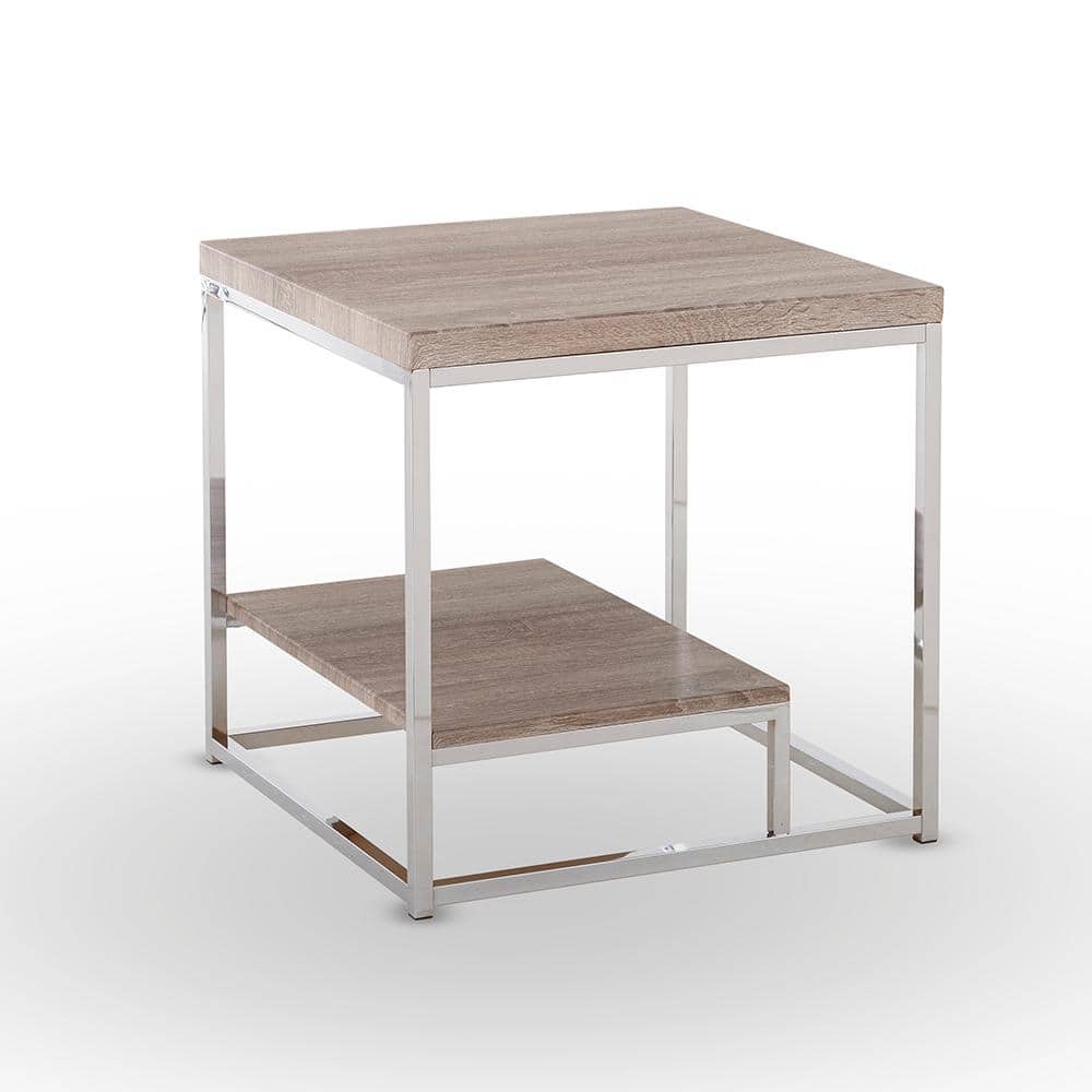 Lucia Light Brown End Table with Chrome Base
