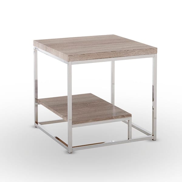 Unbranded Lucia Light Brown End Table with Chrome Base