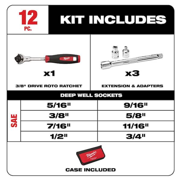 3/8 in. Drive SAE Ratchet & Socket Set (12-Piece)