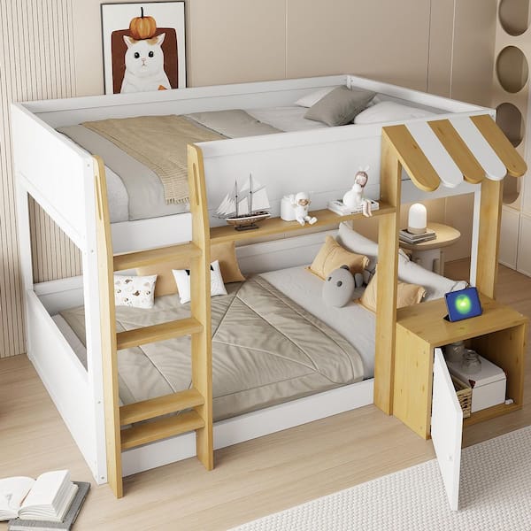 Harper & Bright Designs White Twin Over Twin Wood Bunk Bed with Roof ...
