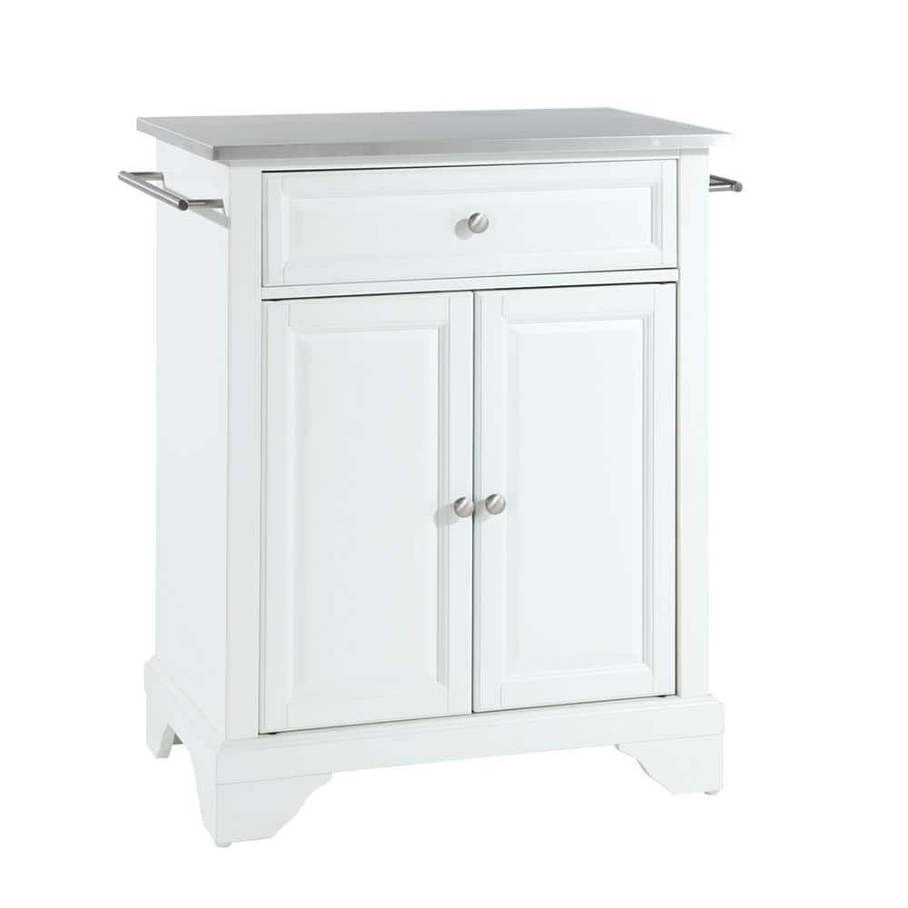 White Stainless Steel Top Portable Kitchen Island Cart