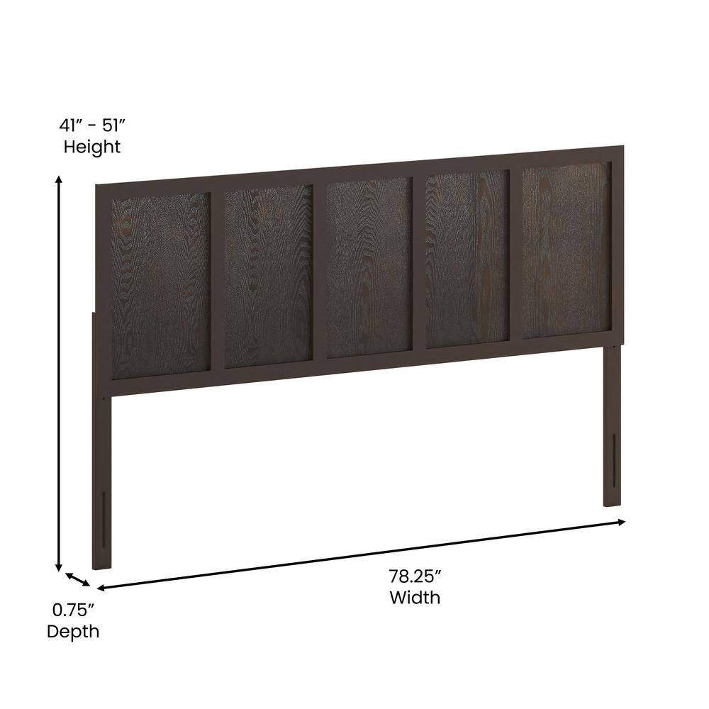 King Dark Brown Solid Wood and Metal Paneled Headboard