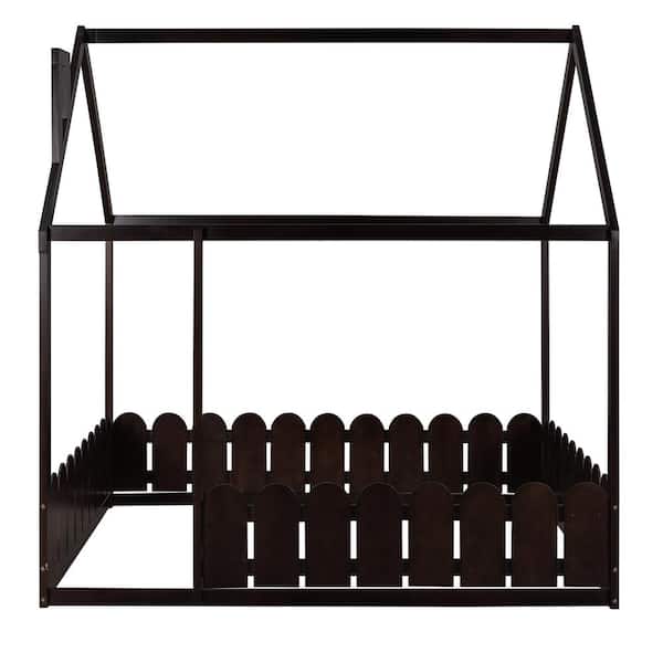 STICKON Espresso Full Size Wood Bed House Bed Frame