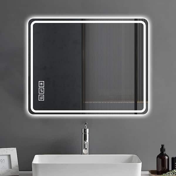 Qidian 40 in. W x 32 in. H Rectangular Framing Wall Mounted LED Bathroom Vanity Mirror in Silver