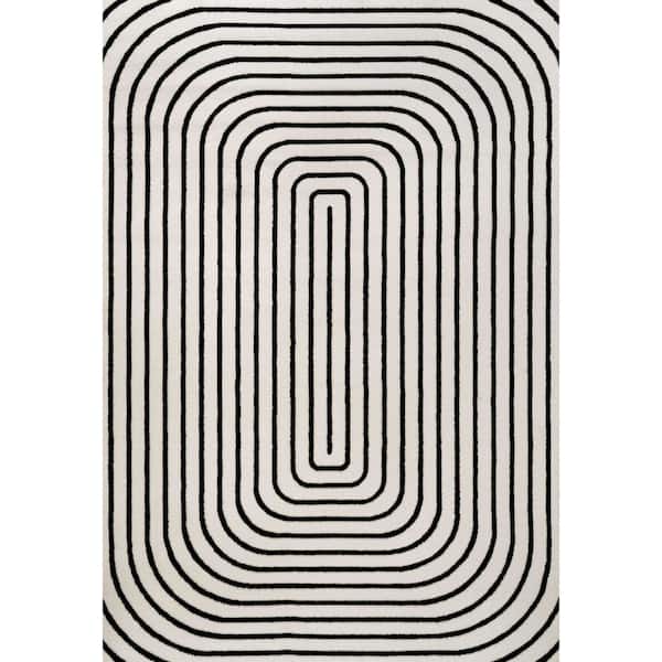 Freya Modern Scandinavian Arch Stripe Monotone High-Low Black/White 4 ft. x 6 ft. Area Rug