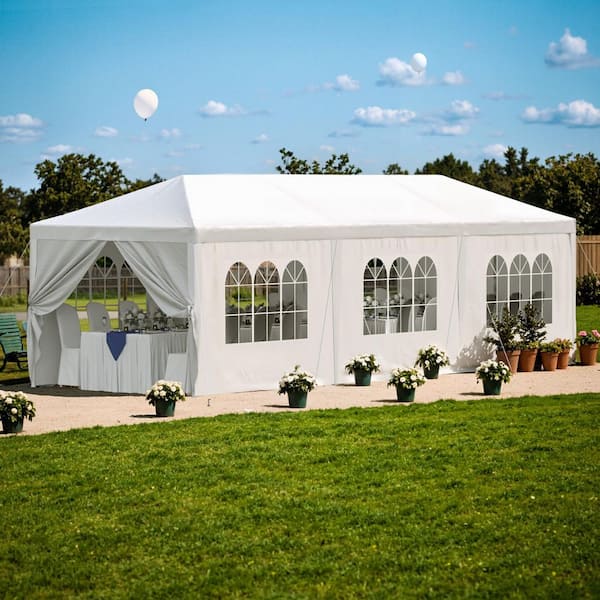 10 ft. x 30 ft. Party Tent with Side Removable Sidewalls, Waterproof Canopies, White