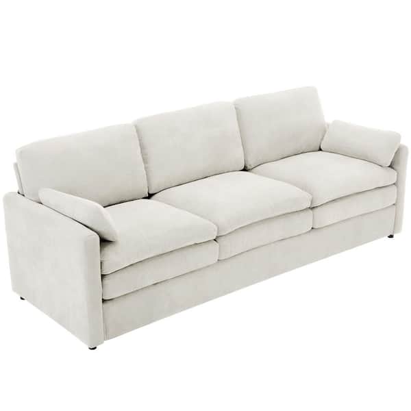89 in. Cozy Double Cushion Chenille Rectangle 3-Seater Pillow Top Arm Cloud Sofa in Beige