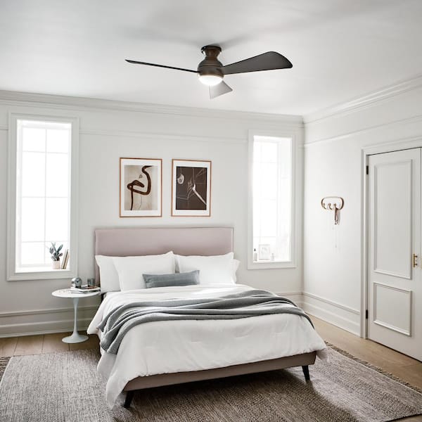 Sola 54 in. Indoor/Outdoor Olde Bronze Low Profile Ceiling Fan with Integrated LED with Wall Control Included