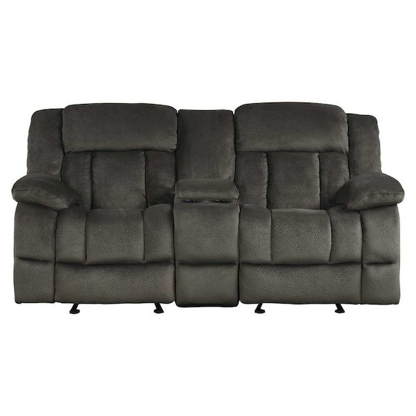 EVERGLADE HOME Magnus 79 in. W Flared Arm Microfiber Straight Double Glider Reclining Loveseat with Center Console in Chocolate Black