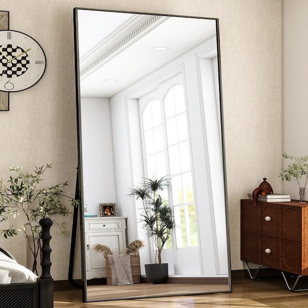 XRAMFY 33.5 in. W x 75.6 in. H Rectangular Modern Black Aluminum Framed Full Length Mirror Wall Mirror