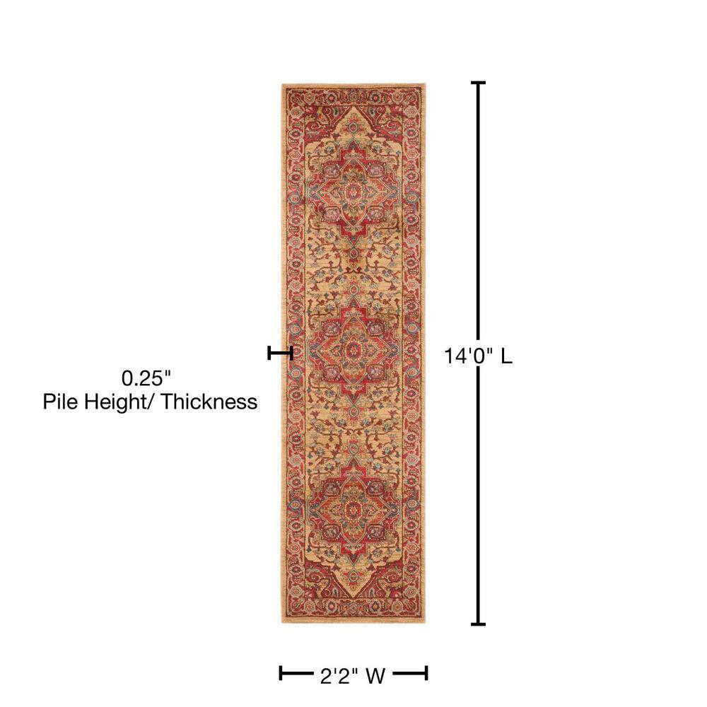 Red and Beige Synthetic 14 ft. Runner Rug