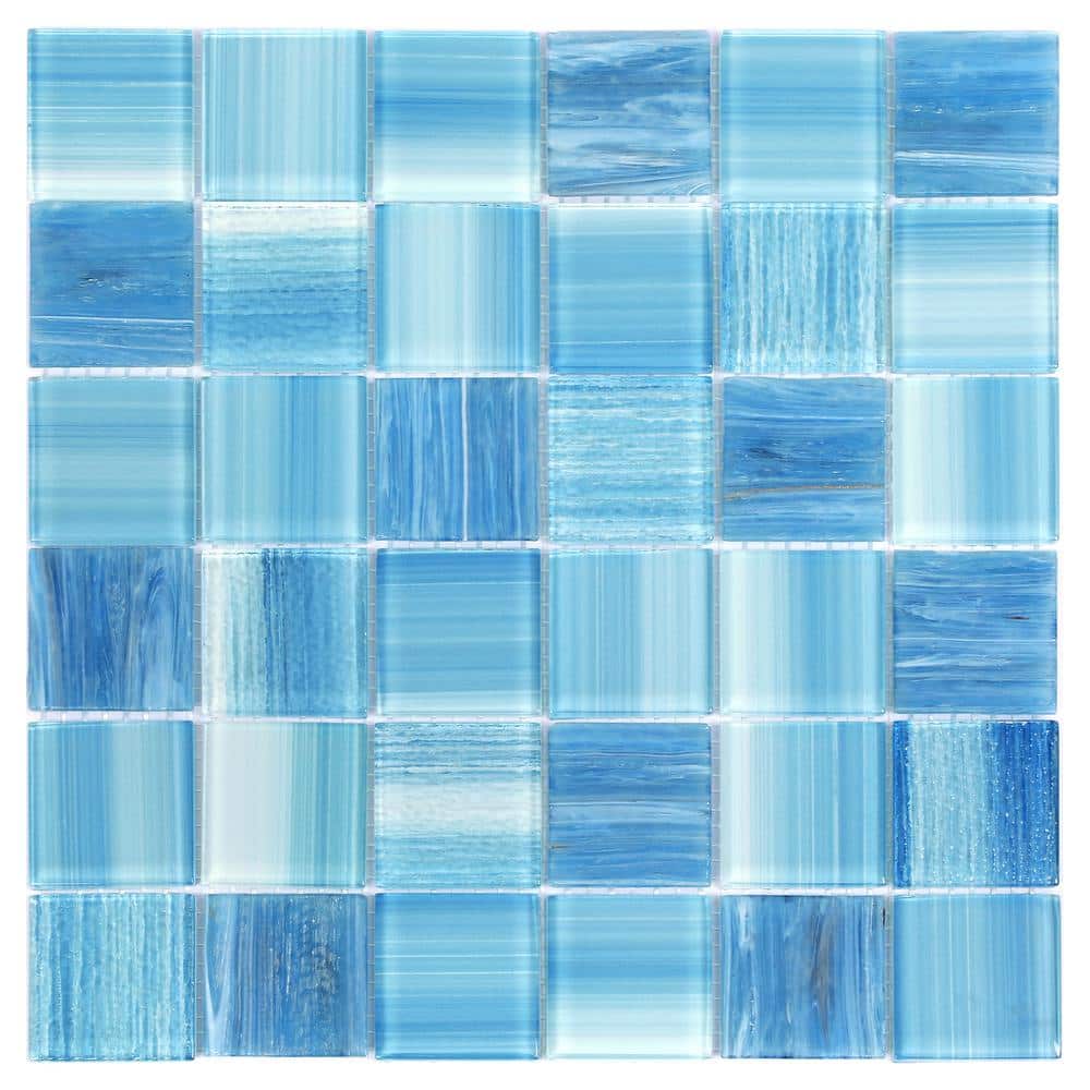 Toluca 12'' x 12'' Polished Blue Glass Mosaic Tile
