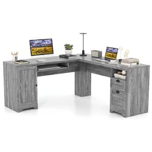 Gray Wood L-Shaped 66 in. Corner Computer Desk Writing Table Study Workstation with Drawers Storage