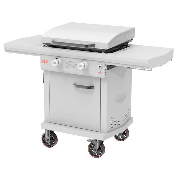 LOCO Series II 26 in. 2-Burner Digital Propane SmartTemp Flat Top Grill / Griddle in Chalk Finish with Enclosed Cart and Hood