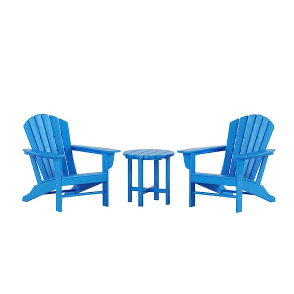 WESTIN OUTDOOR Mason Pacific Blue 3-Piece Poly Plastic Outdoor Patio Classic Adirondack Fire Pit Chair Set With 2-Chairs and Side Table
