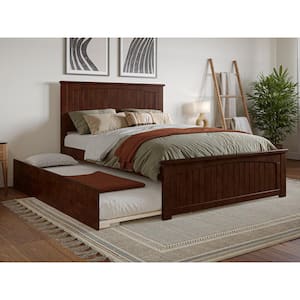 Nantucket Walnut Brown Solid Wood Frame Full Platform Bed with Matching Footboard and Twin Trundle