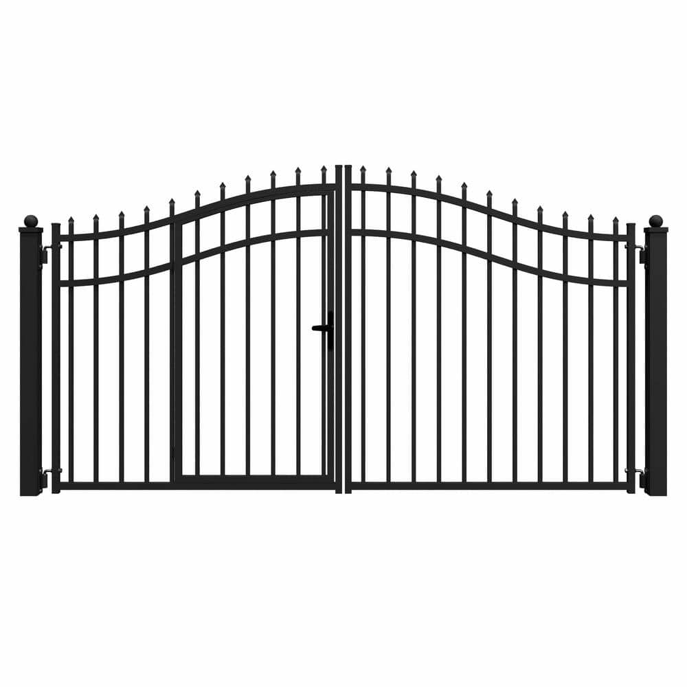 Vienna Style Black Steel Dual Swing Driveway Gate with Pedestrian Door
