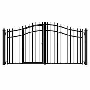 16 ft. x 7 ft. VIENNA Black Metal Steel Dual Swinging Driveway Fence Gate with Pedestrian Gate