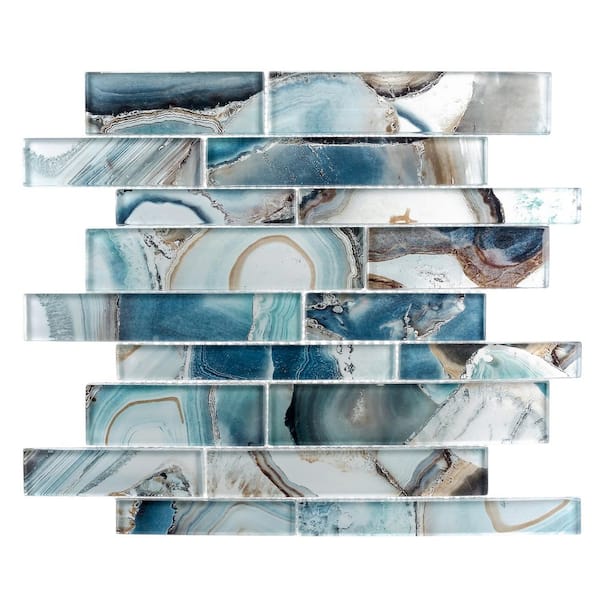 Myst Capri Tan/Blue 5 in. x 6.5 in. Glossy Smooth Glass Mosaic Tile Sample