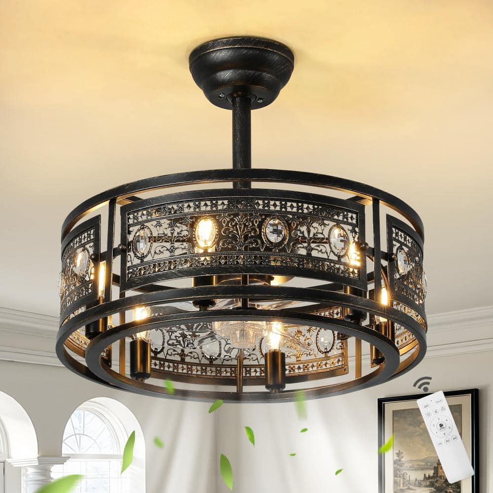 19 inch Indoor Black Vintage Carved Crystal Ceiling Fan with Light and Handheld Control 6-Speed Reversible Motor price history on PriceWatchPro