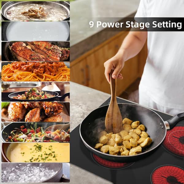 24 in. 4-Elements Ceramic Electric Cooktop in Black with Dual-Ring Heating and Knob Control