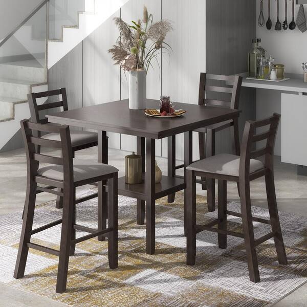Harper Bright Designs 5 Piece Dark, High Dining Room Table And Chairs