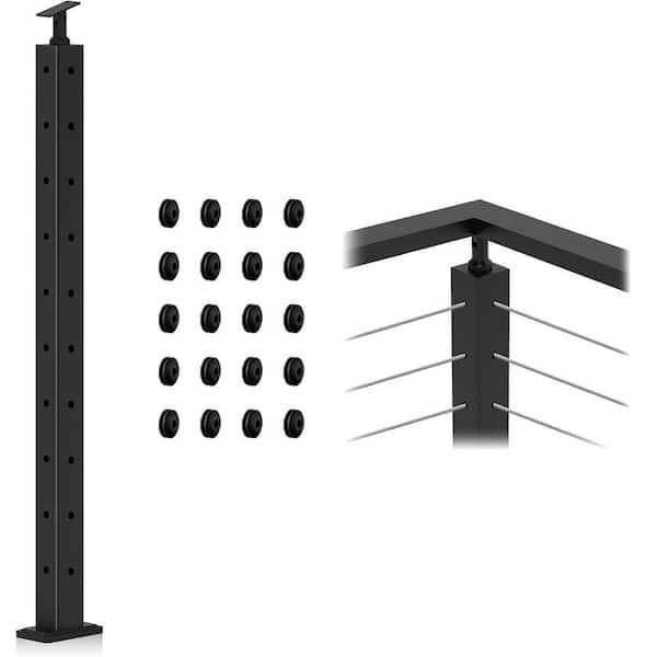 36 in. x 2 in. Black Stainless Steel Corner Post Cable Railing 90° L-Drilled Indoor Outdoor Deck Balcony